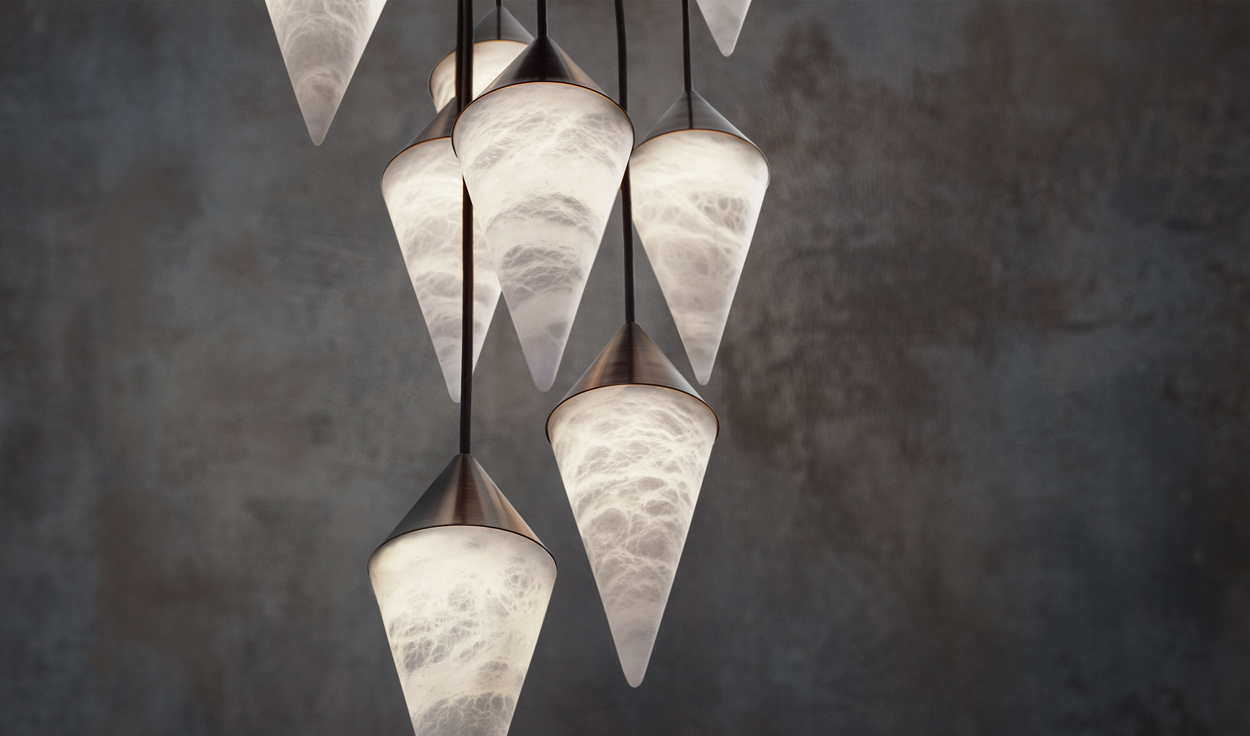 Boyd Lighting Nebula Pendant by Schuyler Sweet. Hand crafted Alabaster Cones
